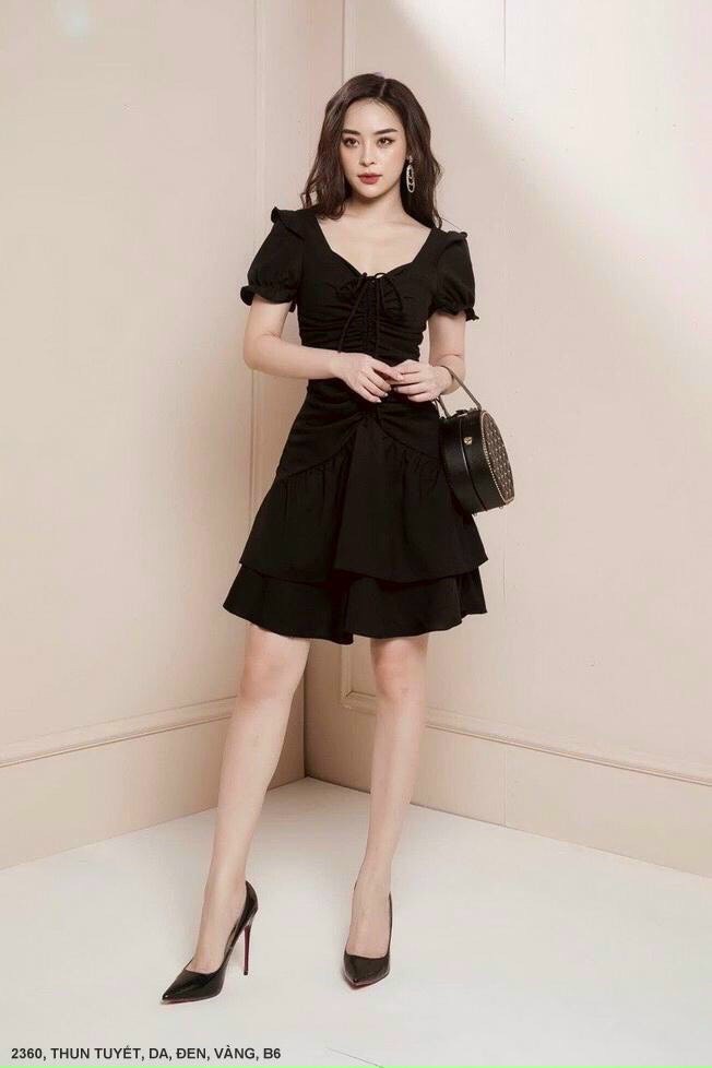 Đầm Tay Ngắn Thắt Nơ Cổ Dún - DN 2360